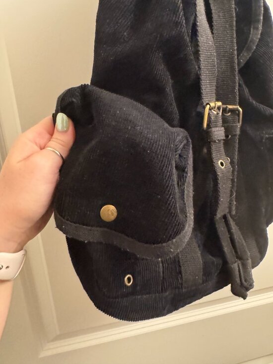 Olsenboye Y2K Boho Black Backback Bookbag Corduroy with Patches